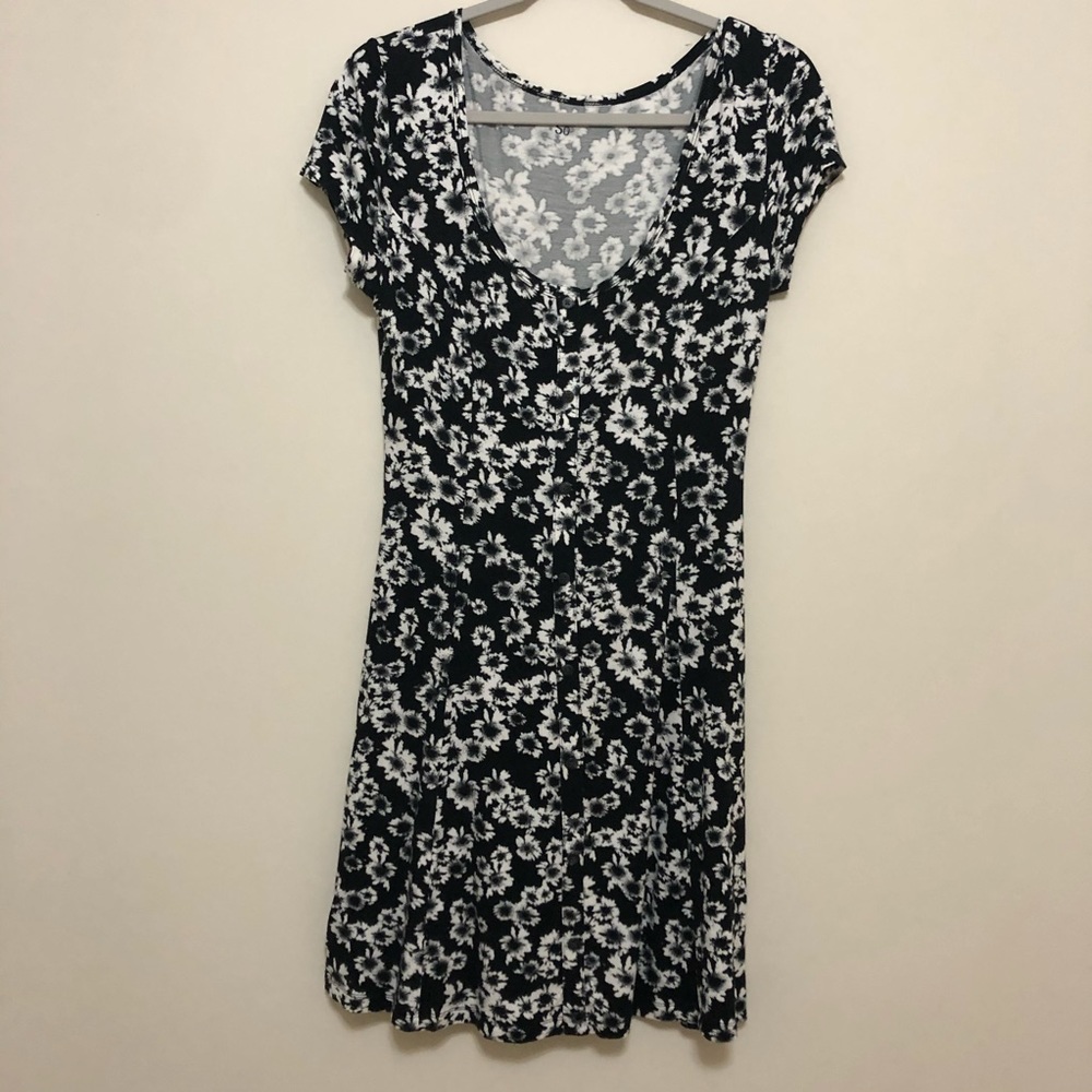 Fit and flare black dress with white flowers